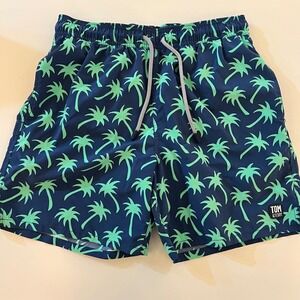 Tom‎ & Teddy Mens Palm Tree Swim Trunks Navy Blue Green Mesh Lining Size M